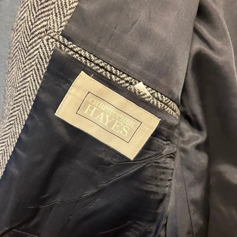 Vintage Christopher Hayes 100% Wool 44R Herringbone Blazer Made in USA Jacket
